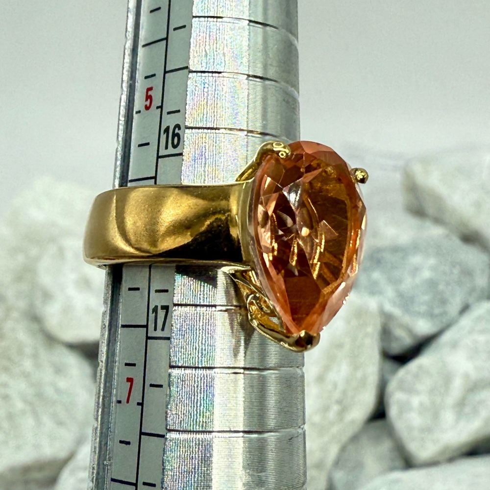 NWT Morganique Quartz 5.35ct Pear Solitaire Ring 18K Vermeil YG over 925 Size 6 - Picture 15 of 17